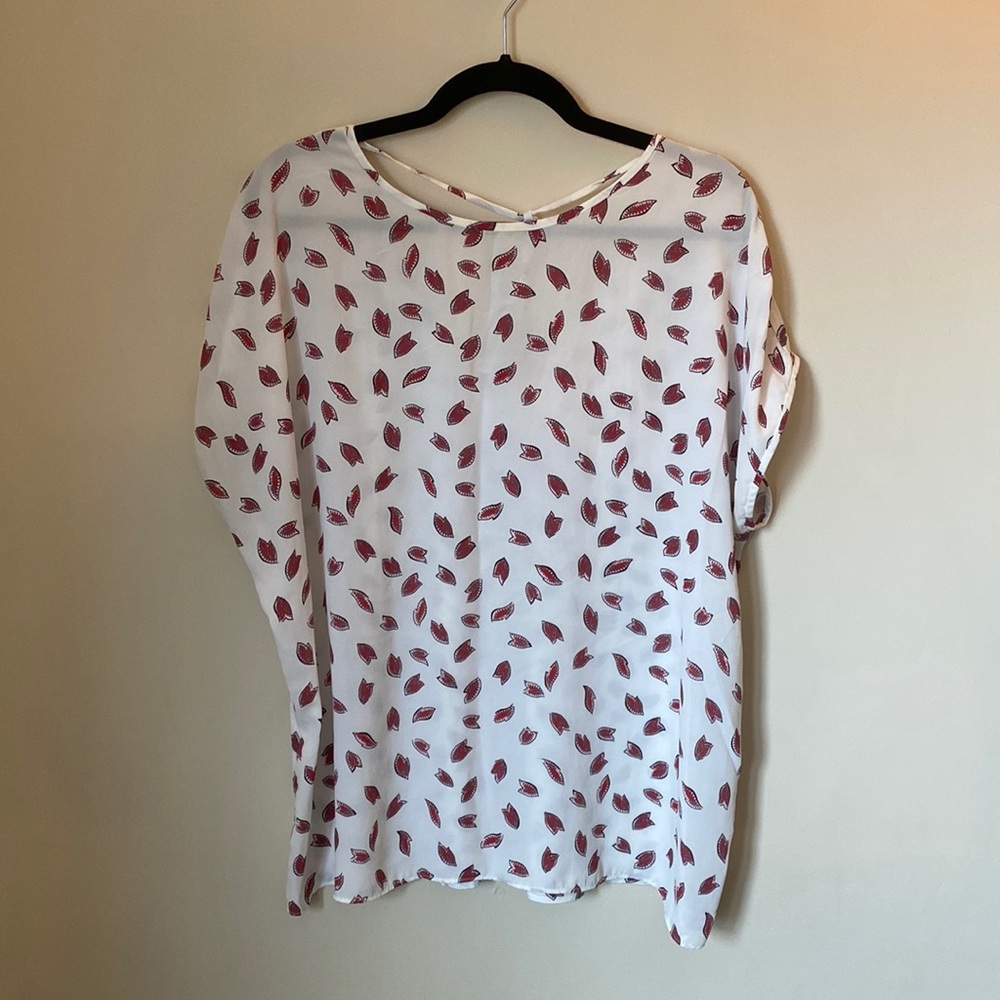 Ann Taylor Loft white mixed media top